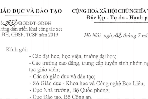 Hướng dẫn triển khai công tác xét tuyển ĐH, CĐSP, TCSP năm 2019