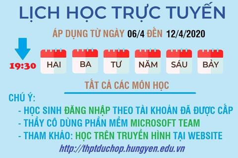 LỊCH HỌC ONLINE TUẦN TỪ 06/4 - 12/4/2020