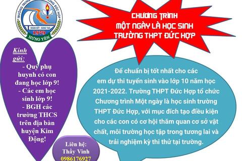 Chương trình "Một ngày là học sinh trường THPT Đức Hợp" dành cho các em học sinh lớp 9 của các trường THCS trên địa bàn