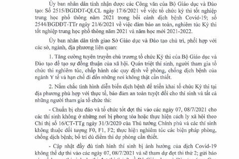 CV 1312 của UBND tỉnh và CV 2515 của Bộ GDĐT về tổ chức thi trong điều kiện dịch bệnh Covid-19