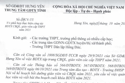 Thông báo: v/v BDTX qua hình thức Online năm 2021-2022