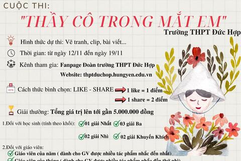 Đoàn trường THPT Đức Hợp phát động cuộc thi "Thầy cô trong mắt em" chào mừng ngày Nhà giáo Việt Nam 20-11-2021