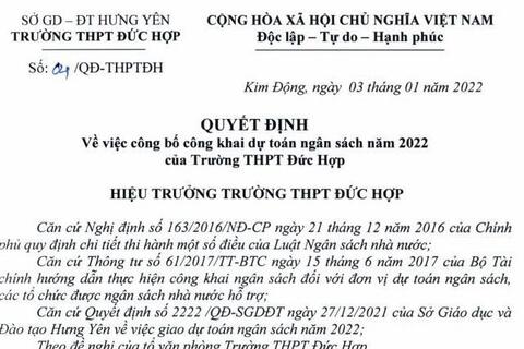 Công khai Dự toán ngân sách năm 2022