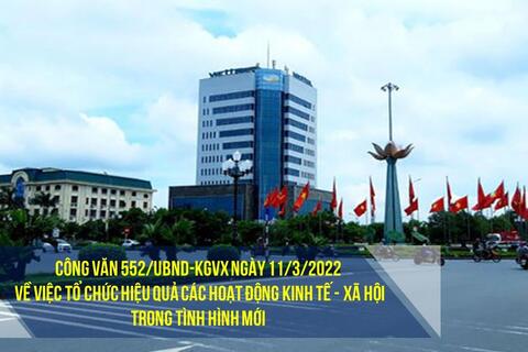 Công văn 552/UBND-KGVX ngày 11/3/2022 về việc Tổ chức hiệu quả các hoạt động kinh tế - xã hội trong tình hình mới