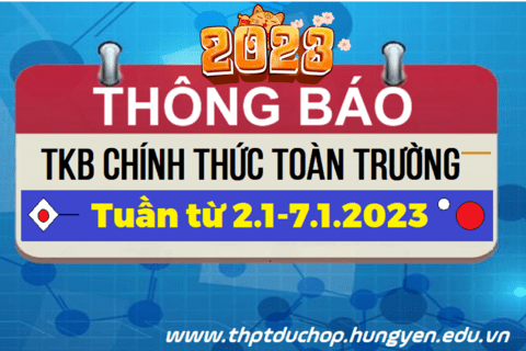Thời khóa biểu từ 02/01/2023 - 07/01/2023