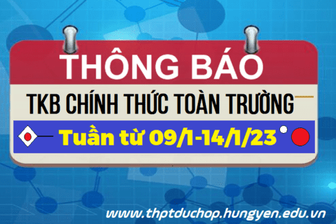 Thời khóa biểu từ 09/1-14/1/2023