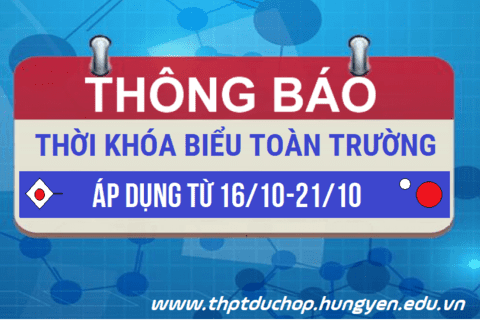 Thời khóa biểu từ 16/10-21/10