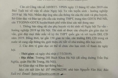 Thông báo v/v tham gia ngày hội tư vấn hướng nghiệp tuyển sinh năm 2019.