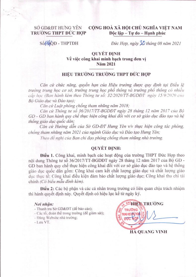 Quyết định và công khai năm 2021