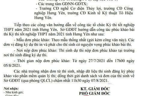 Các em chú ý thời gian phúc khảo bài thi nhé!