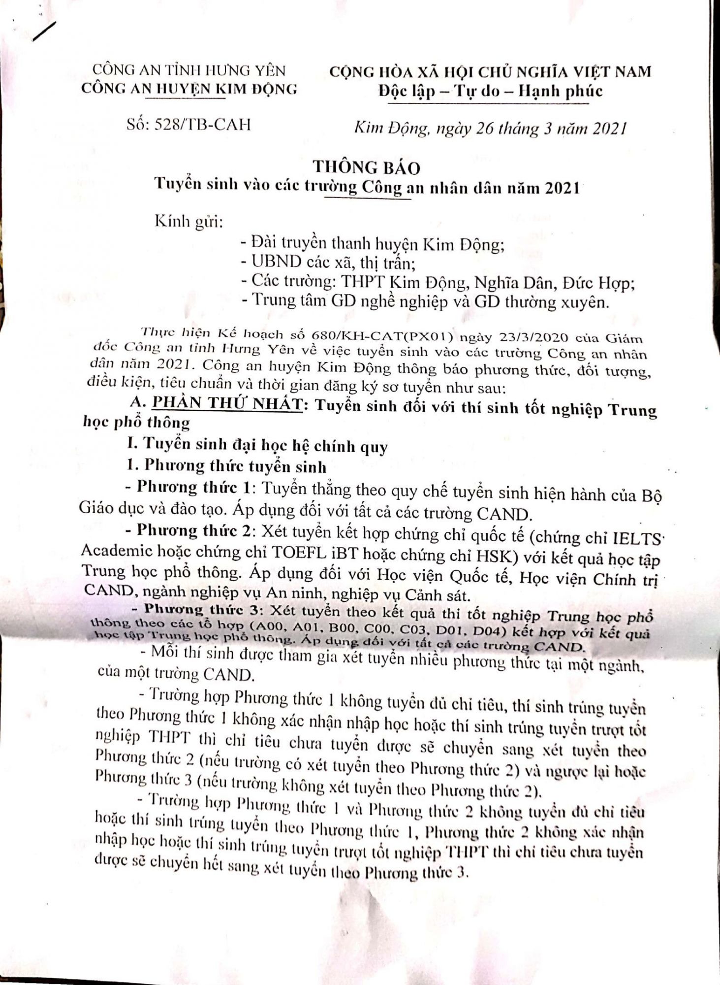 Thông tin Tuyển sinh các trường Công an nhân dân năm 2021