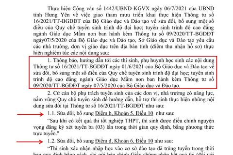 Sở GD-ĐT hướng dẫn thực hiện thông tư 16/2021-BGDĐT về Quy chế Tuyển sinh